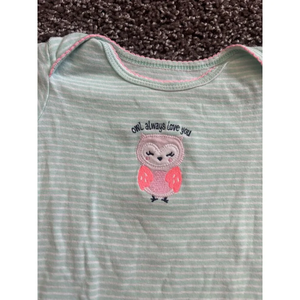 Carter's  Owl Always Love You Mint Striped Short Sleeve Bodysuit 6-9 Months